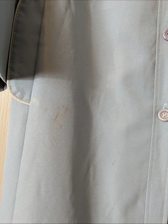 Vintage 60s Light Blue Button-Front Long Coat with White Piping Size Large - Picture 3 of 5